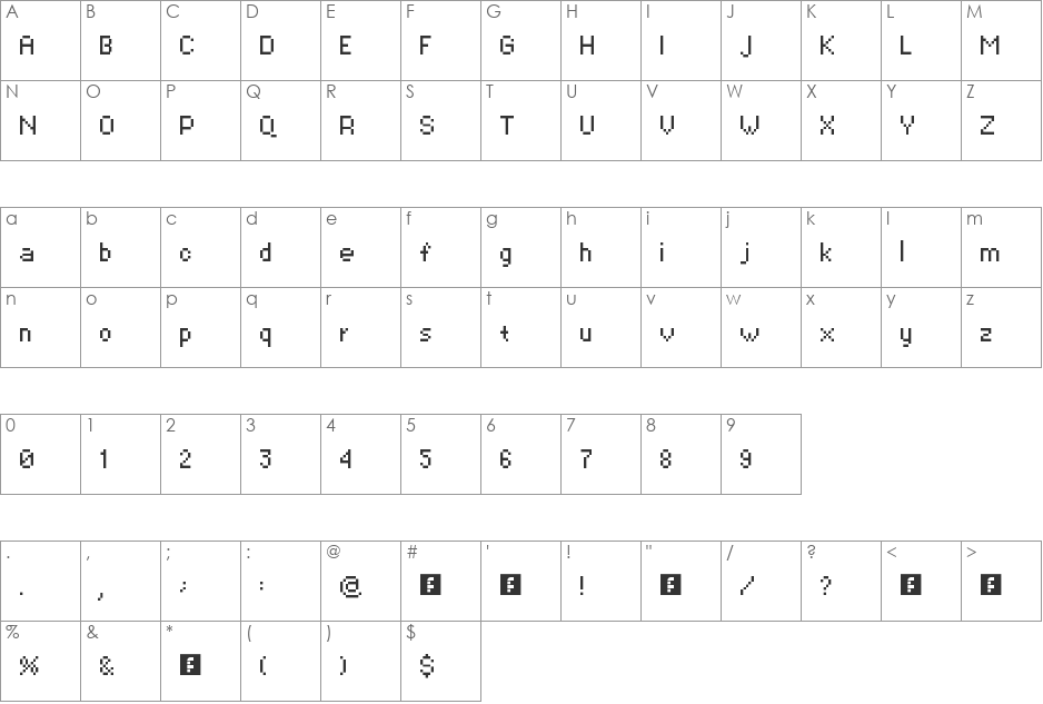 first pixel font character map preview