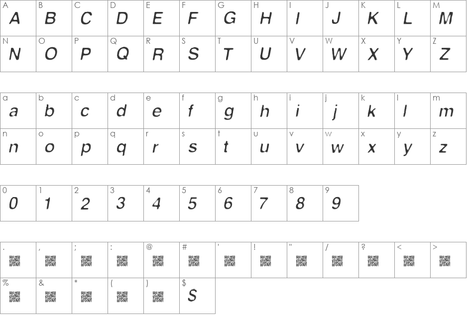 FirstContact font character map preview