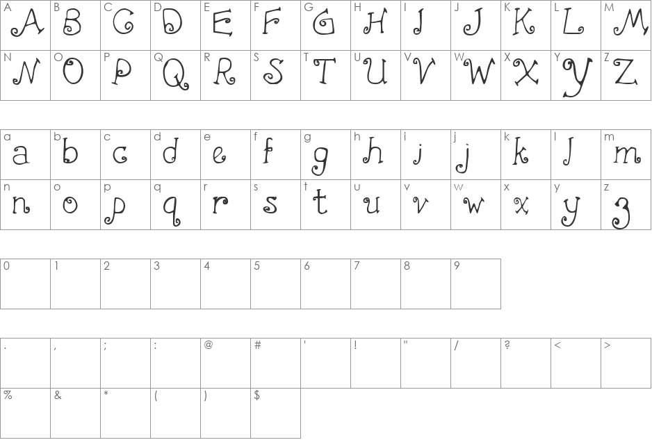 FirstCrush font character map preview
