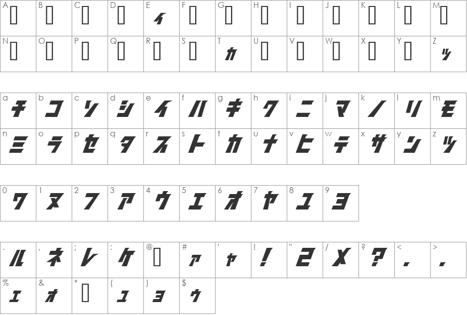 FirstGundam font character map preview