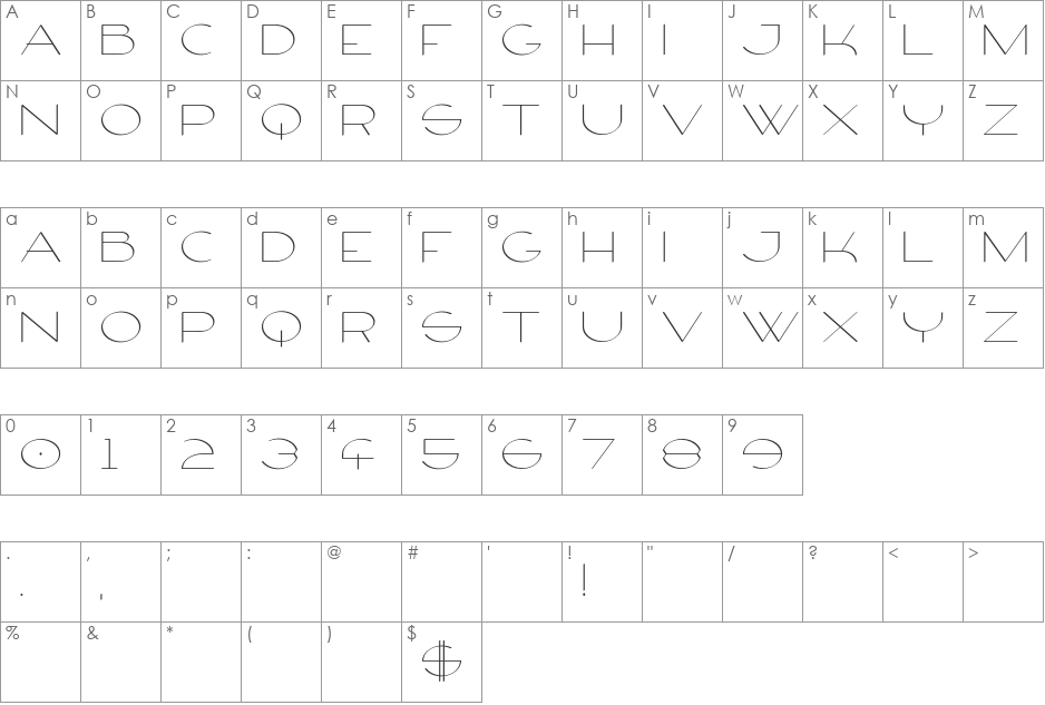 Firty font character map preview
