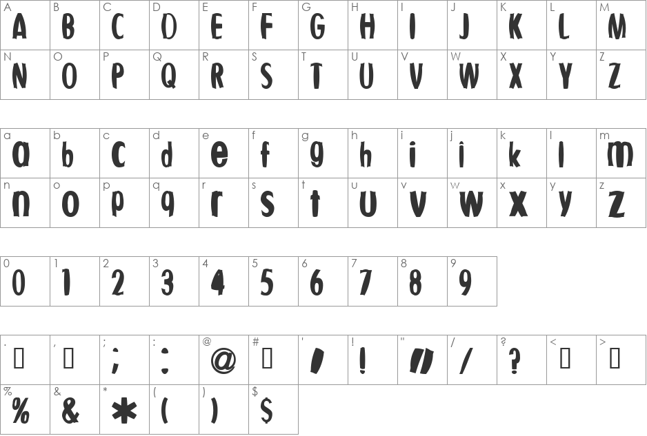 Fishbowl font character map preview
