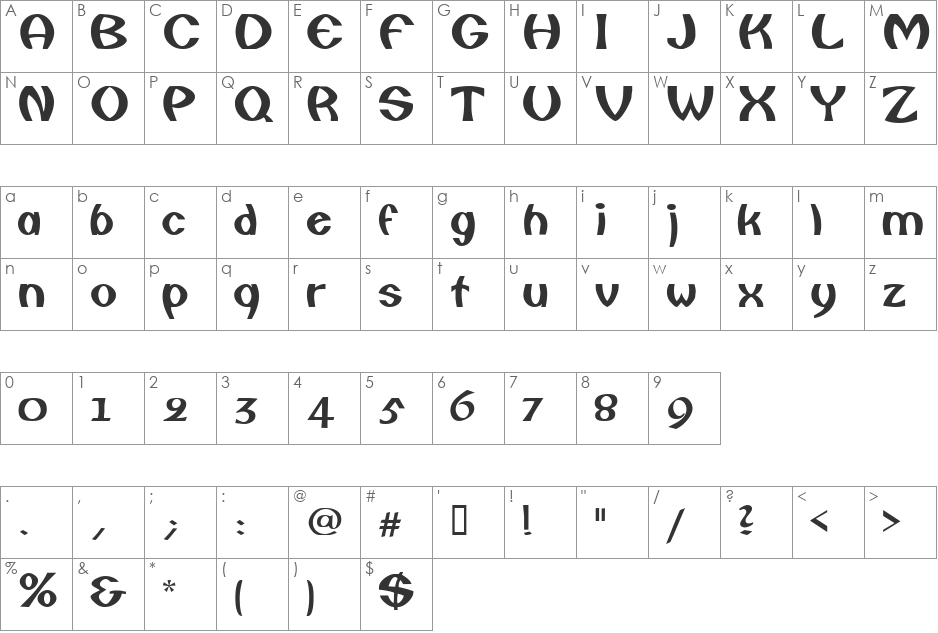 Fisherman font character map preview
