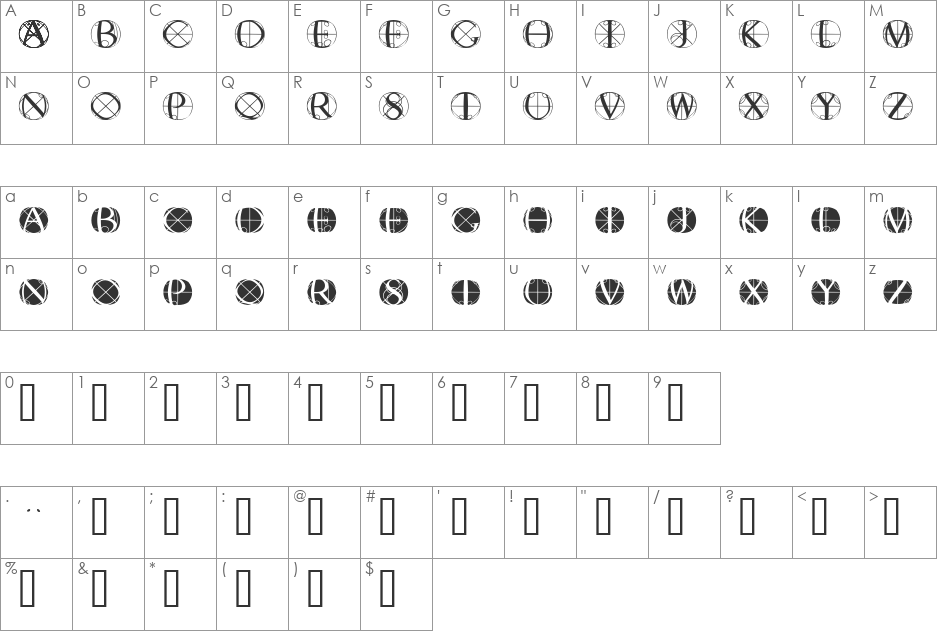 FisheyeButtonsTwo font character map preview