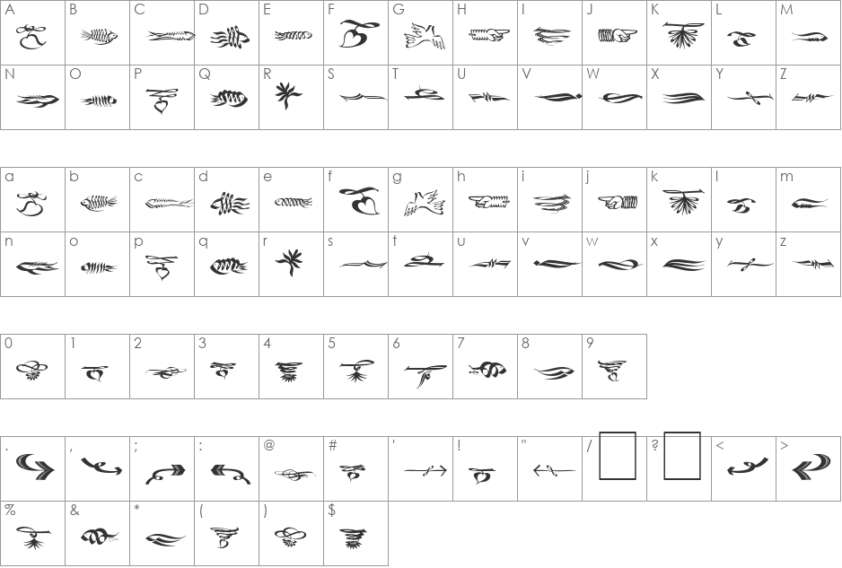 Fishface font character map preview