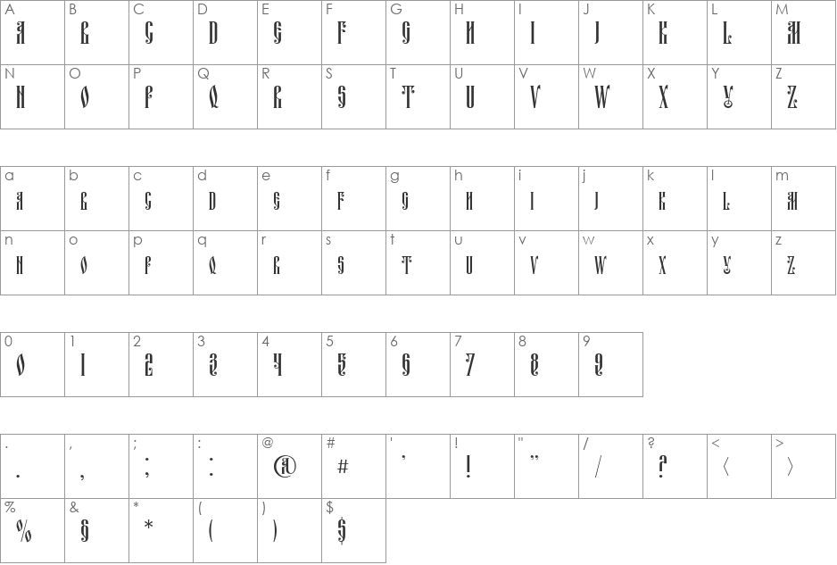 Fita_Vjaz font character map preview