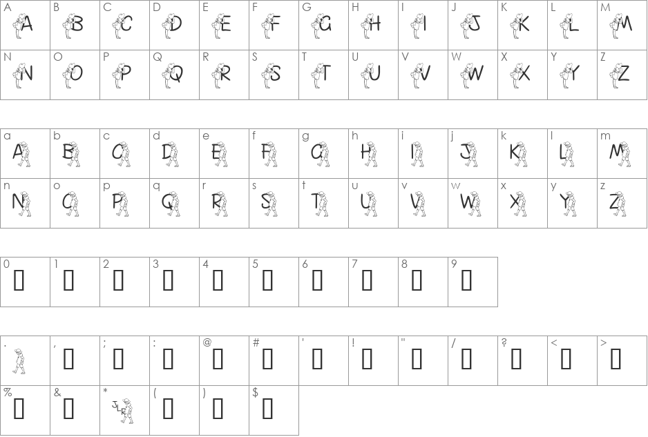 FL Kiddles font character map preview
