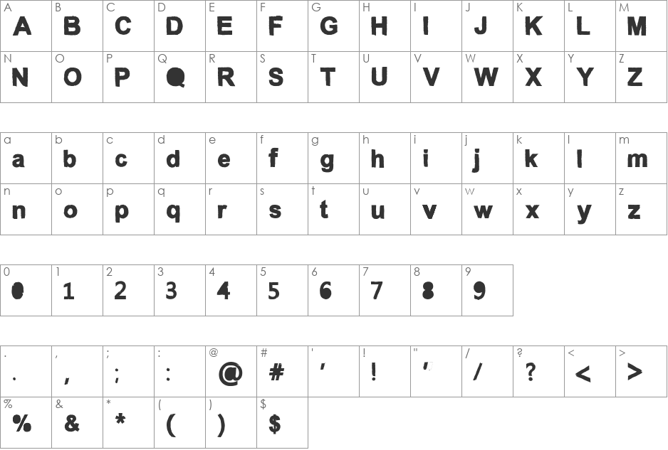 Anconventional font character map preview