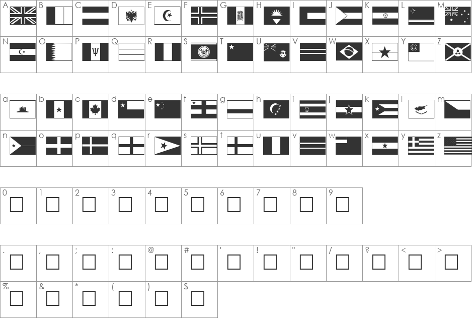 Flags font character map preview