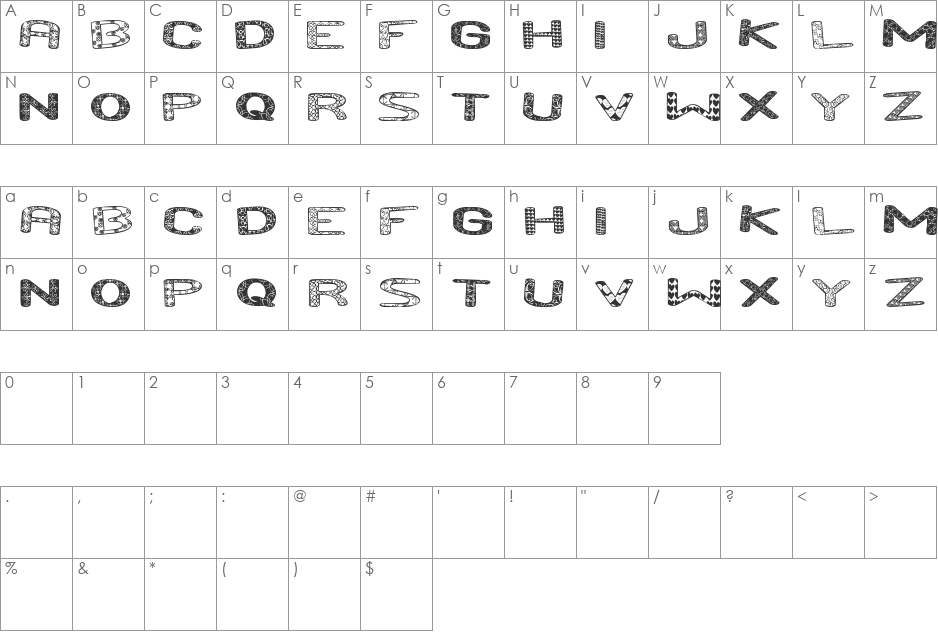 And Run St font character map preview