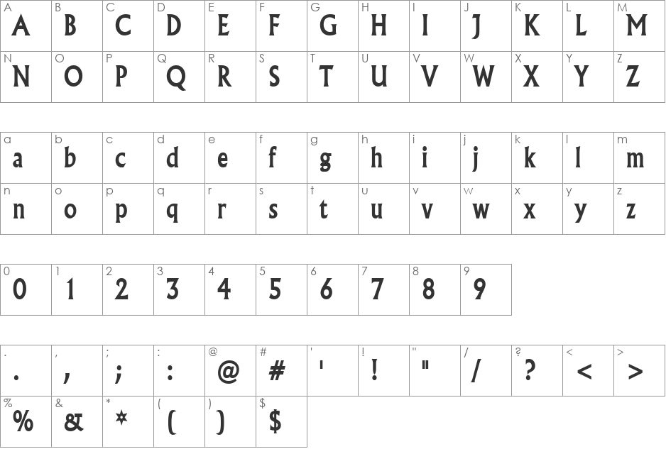 Flair Condensed font character map preview
