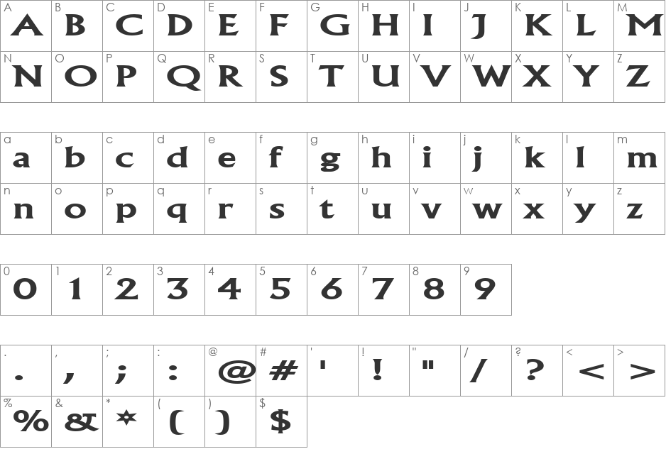 Flair Extended font character map preview