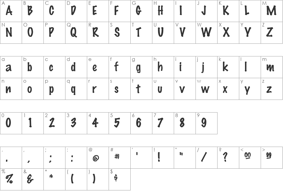 FlairSSK font character map preview