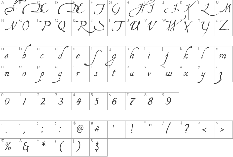 Flamboyant Handwri font character map preview