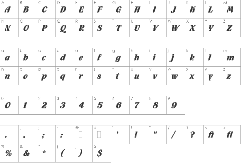 Flamenco Inline LET font character map preview