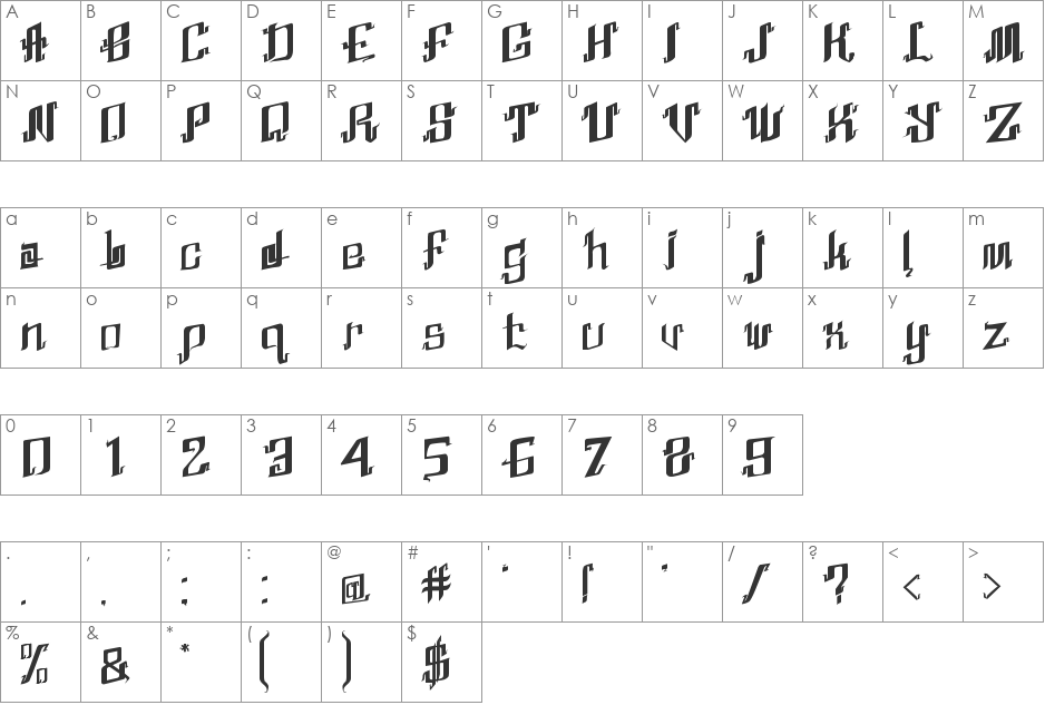 Abhinaya font character map preview