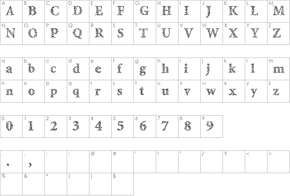 a Morris line font character map preview
