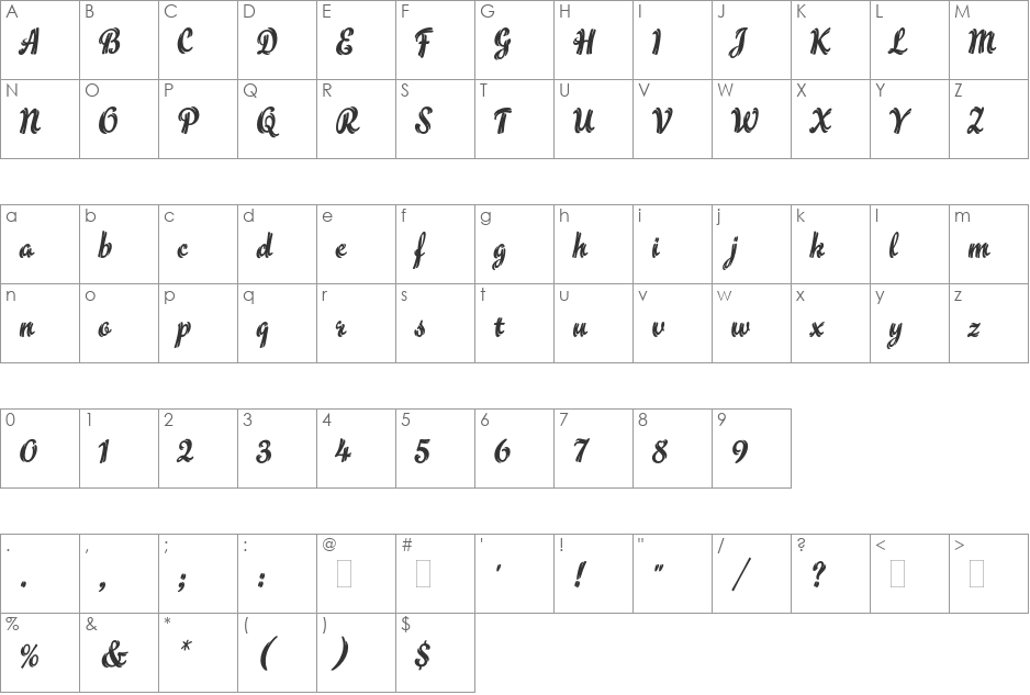 Flamme font character map preview