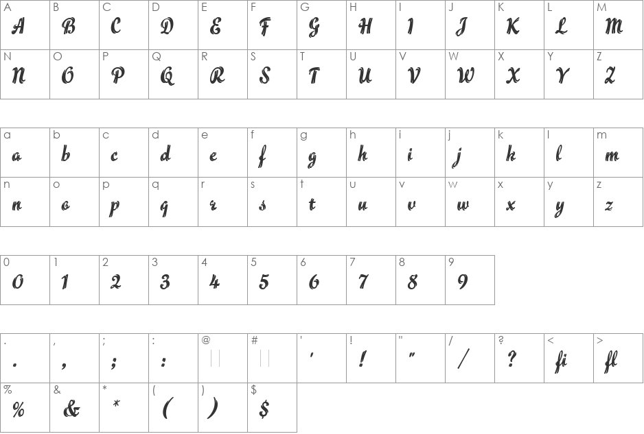 Flamme LET font character map preview