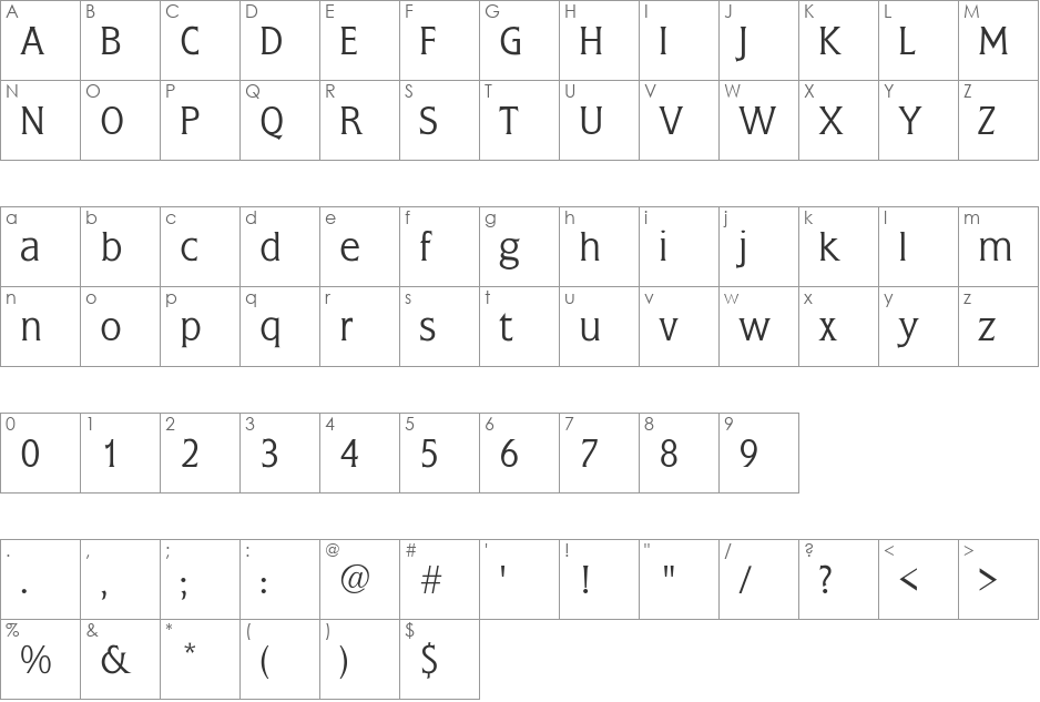 Flange-Light font character map preview