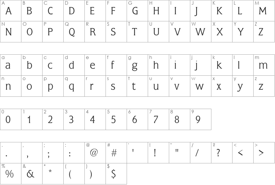 FlareGothic-Light font character map preview