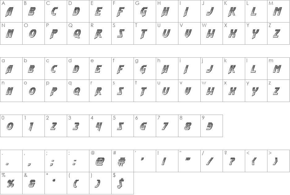 Flash Rogers Chrome Italic font character map preview