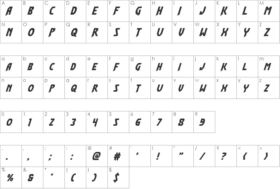 Flash Rogers Straight font character map preview