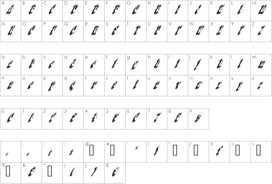 FlashbackCondensed font character map preview