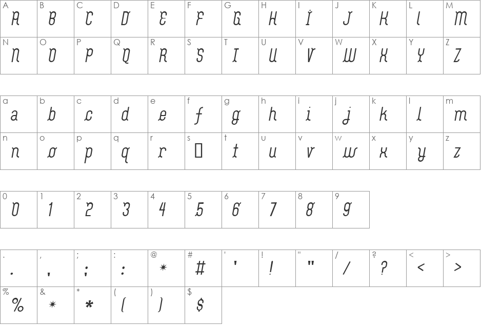 FlashBoy font character map preview