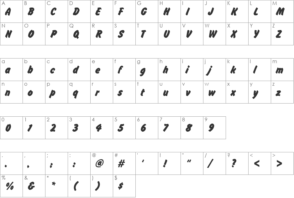 FlashDBol font character map preview