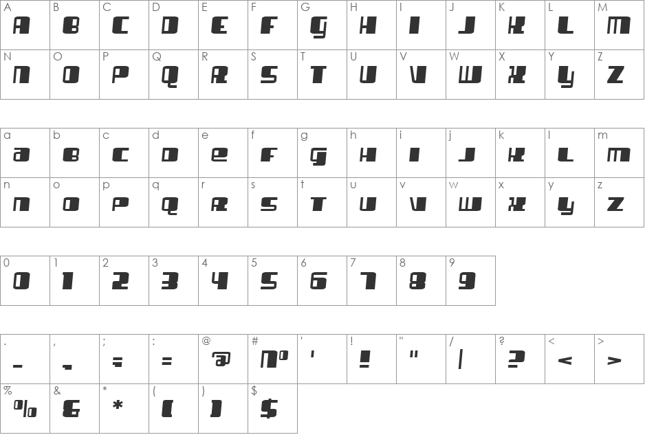 Flashlight font character map preview