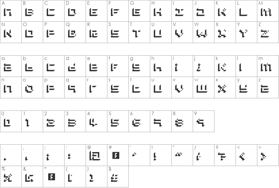 Flat Block Drop Shadow font character map preview