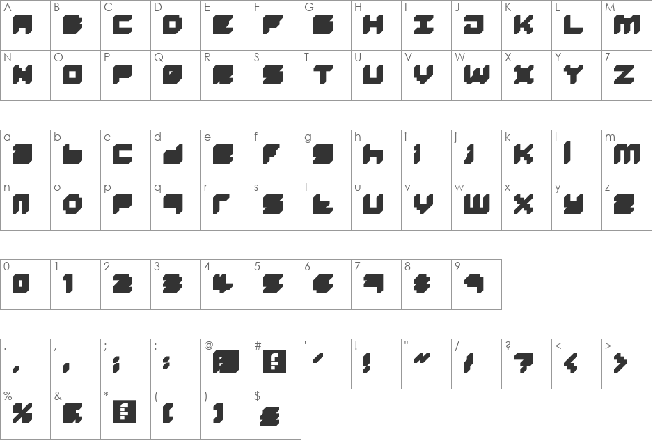 Flat Block Extra Bold (3D) font character map preview