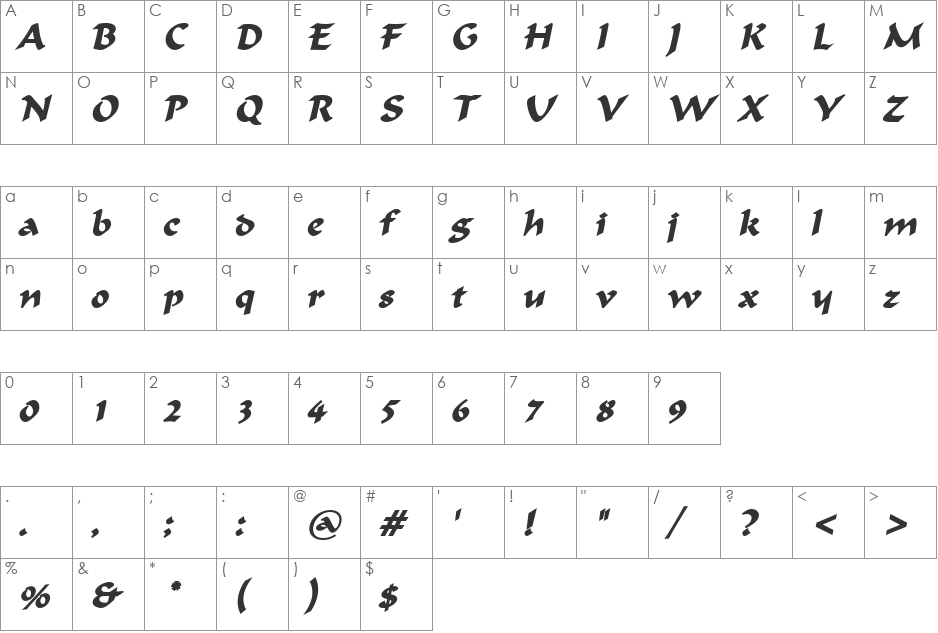 Flat Brush font character map preview
