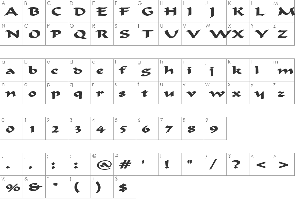 Flat Brush Extended font character map preview