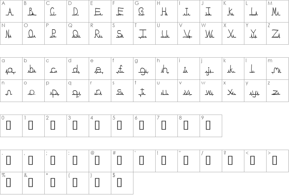 flatline font character map preview