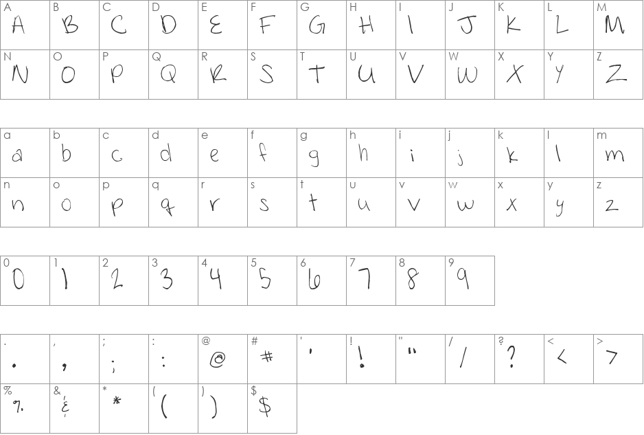 Fleavie font character map preview