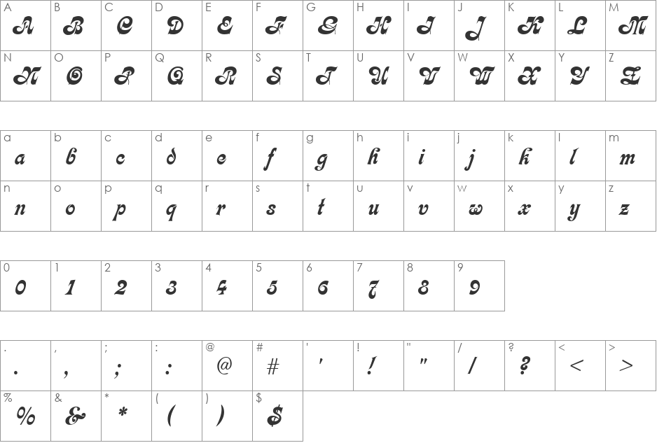 Fleetwood font character map preview