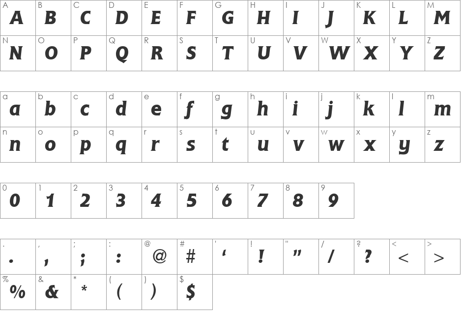 Fleming font character map preview