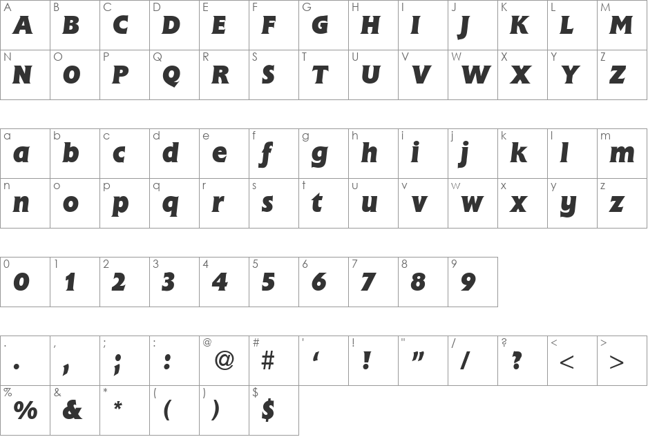 FlemingHeavy font character map preview