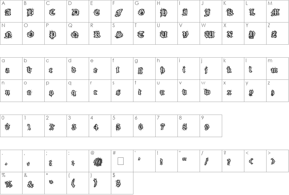 Flesh Wound font character map preview