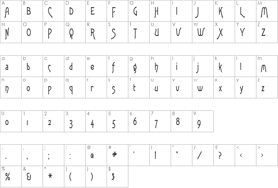 Fletch Thin font character map preview