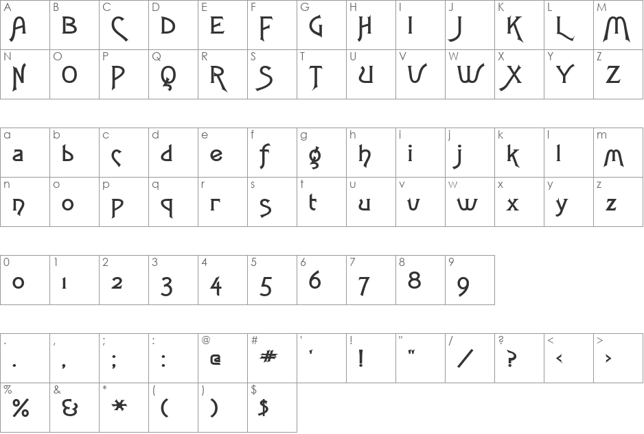 Fletch Wide font character map preview