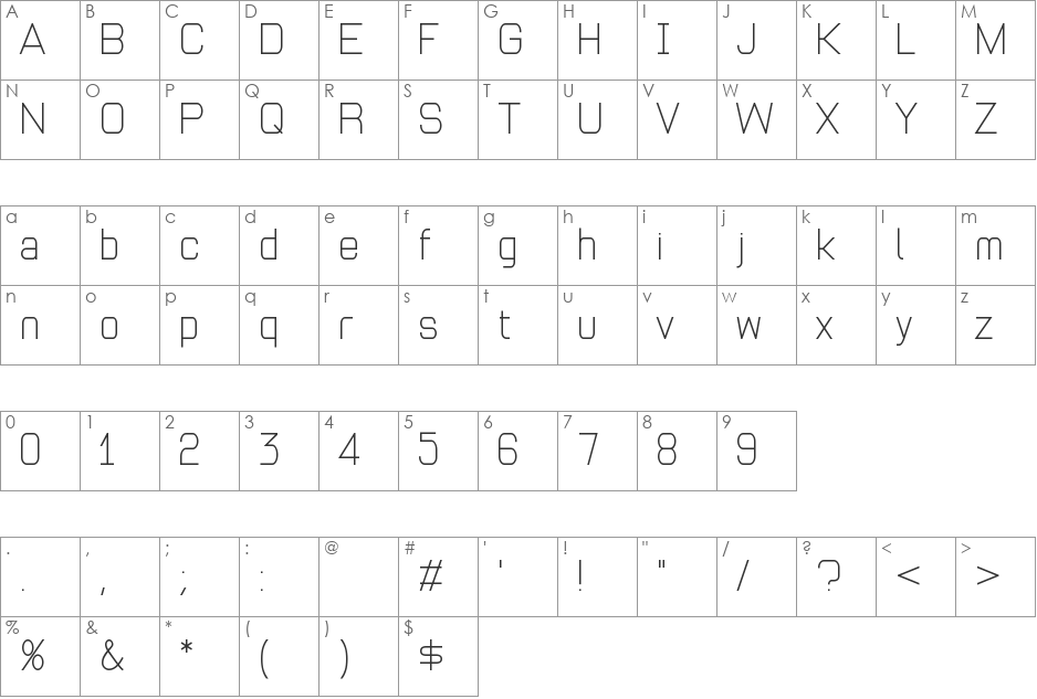 Andersans font character map preview