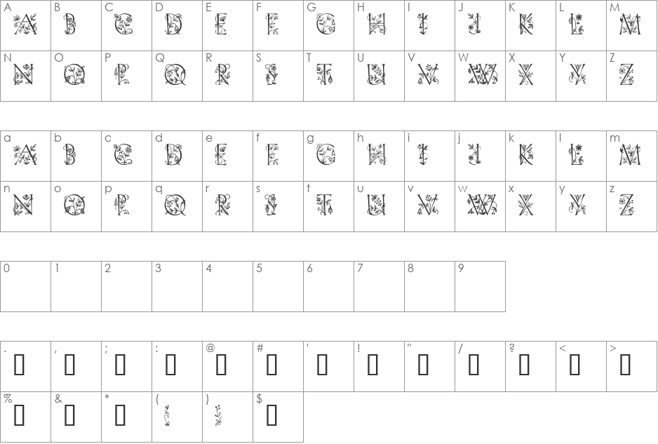 FleurDisplayCapsSSK font character map preview