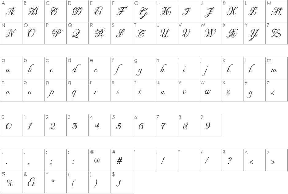 Fleurie Plus font character map preview