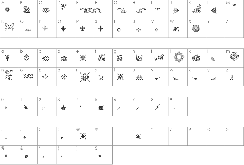 Fleurons font character map preview