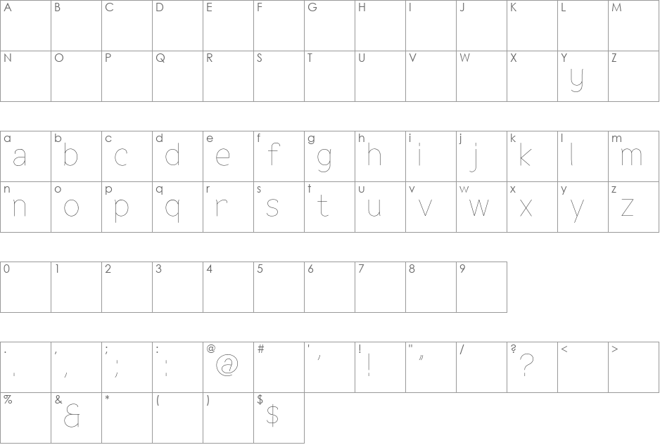 Flex Display font character map preview