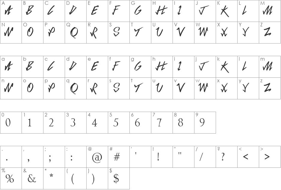 Flick font character map preview