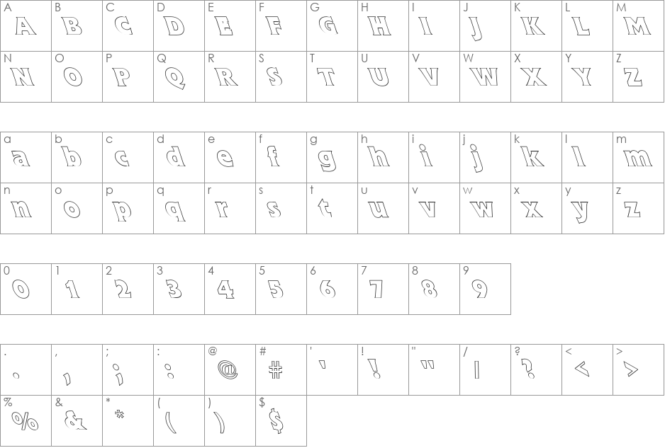 Flick Bold Hollow Lefty font character map preview